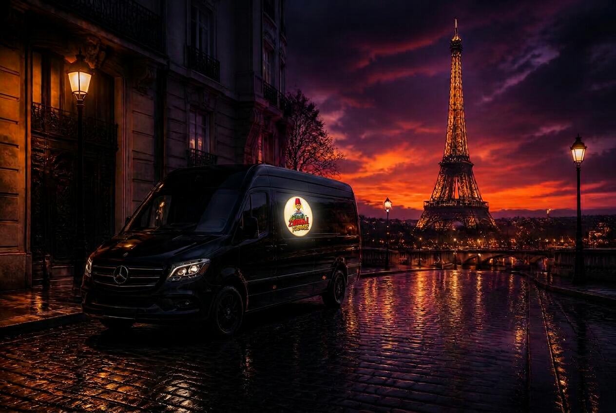 Livraison la nuit devant la Tour Eiffel